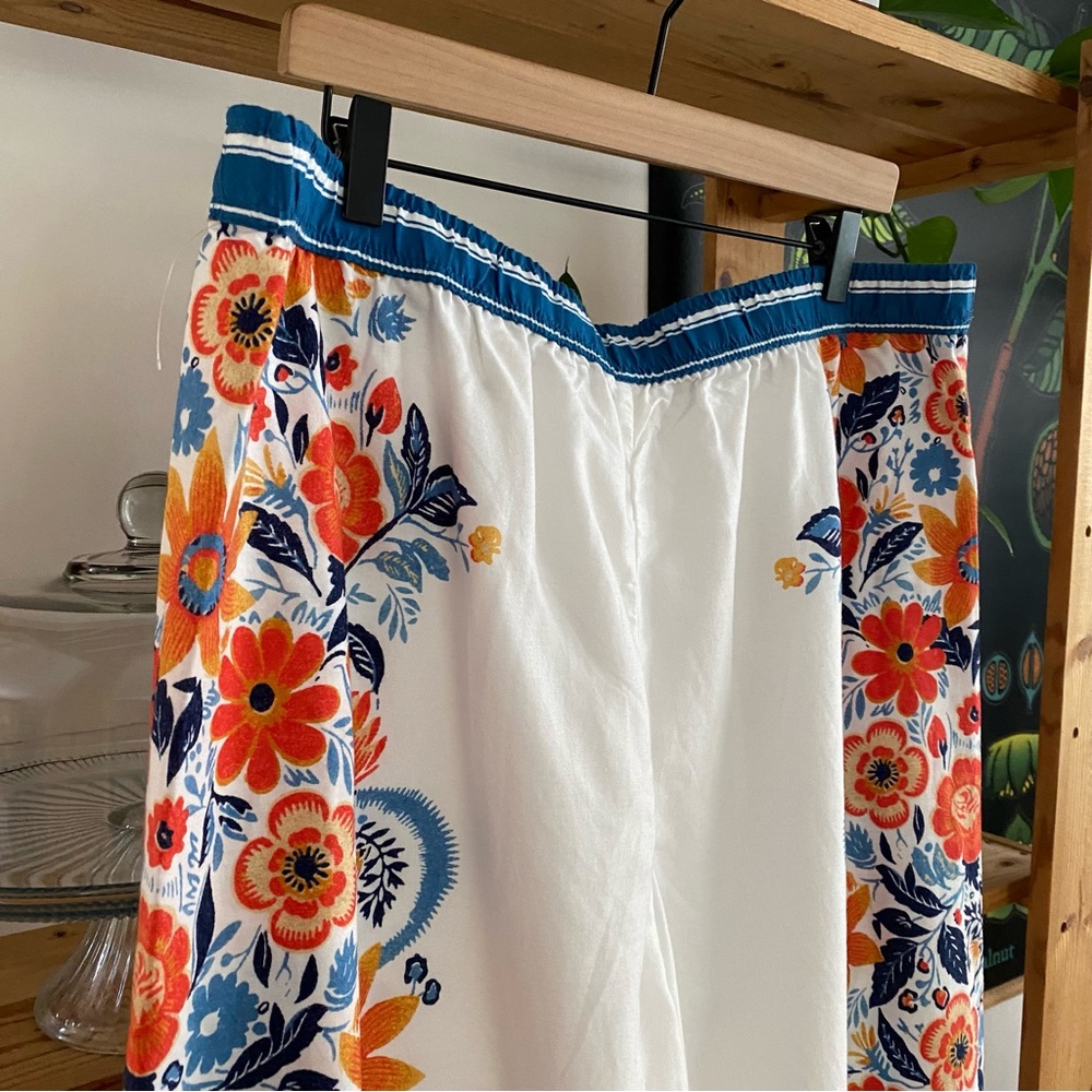 Anthropologie White Blue Orange Floral Print Pajama Pants XL - Picture 11 of 16